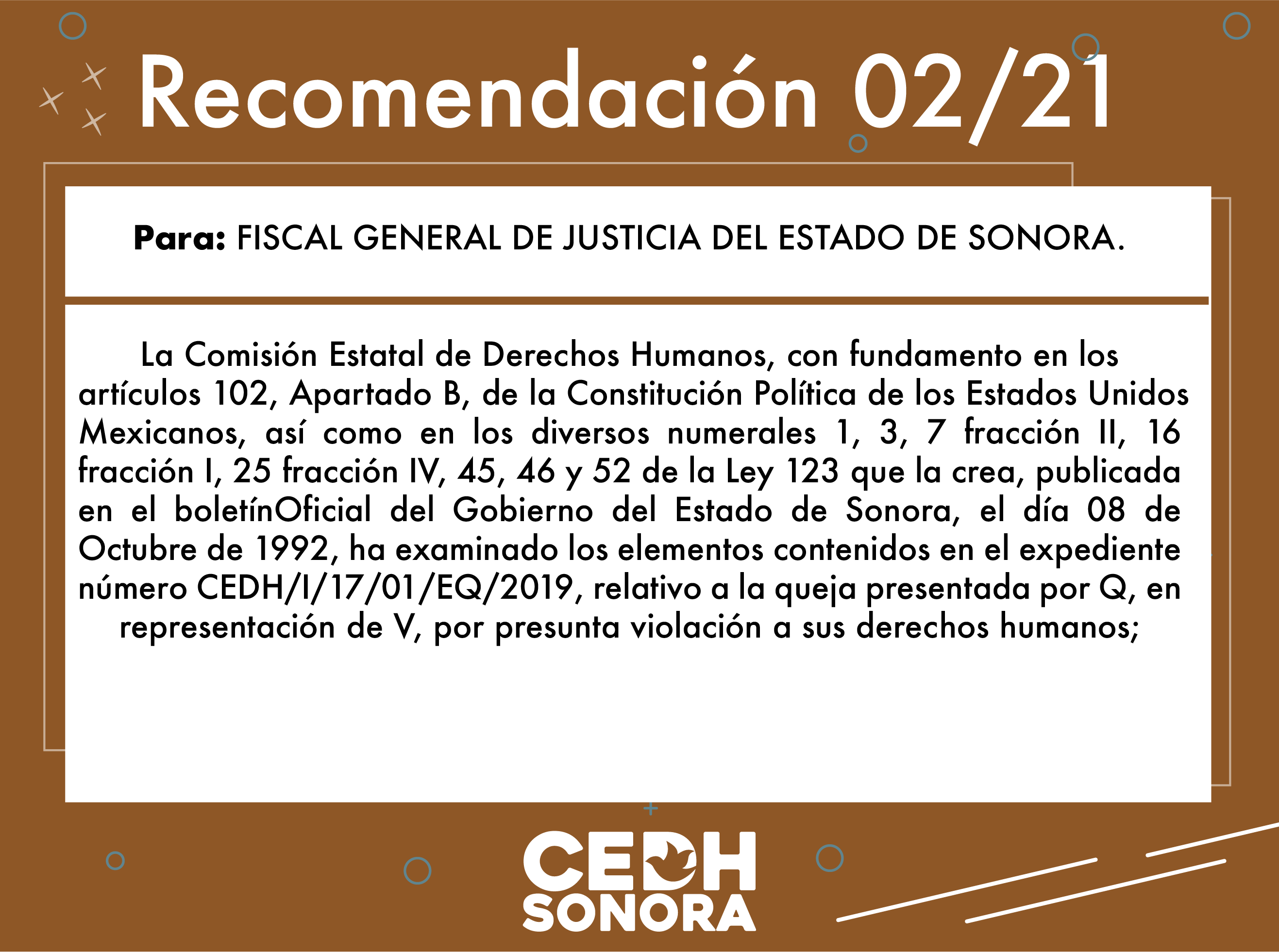 Emite CEDH Recomendación 02/2021 a FGJE