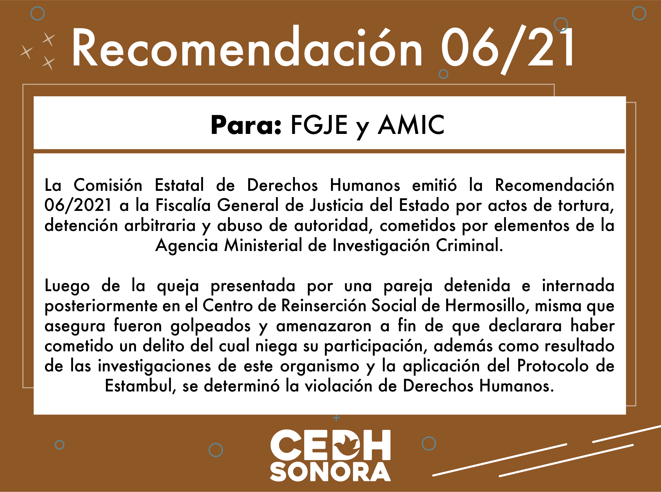 Emite CEDH Recomendación 06/2021 a FGJE y AMIC