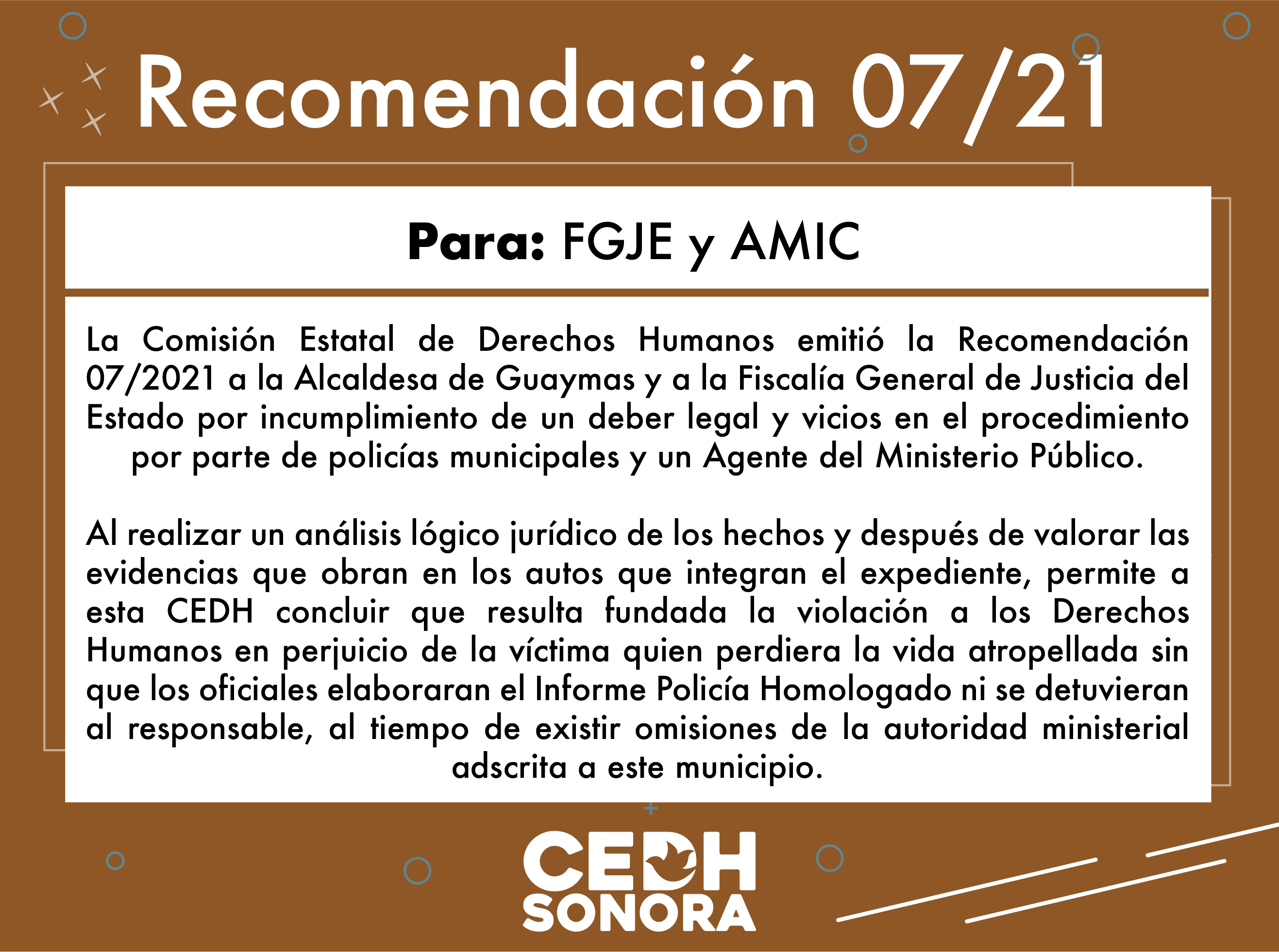 Emite CEDH Recomendación 07/2021 a FGJE