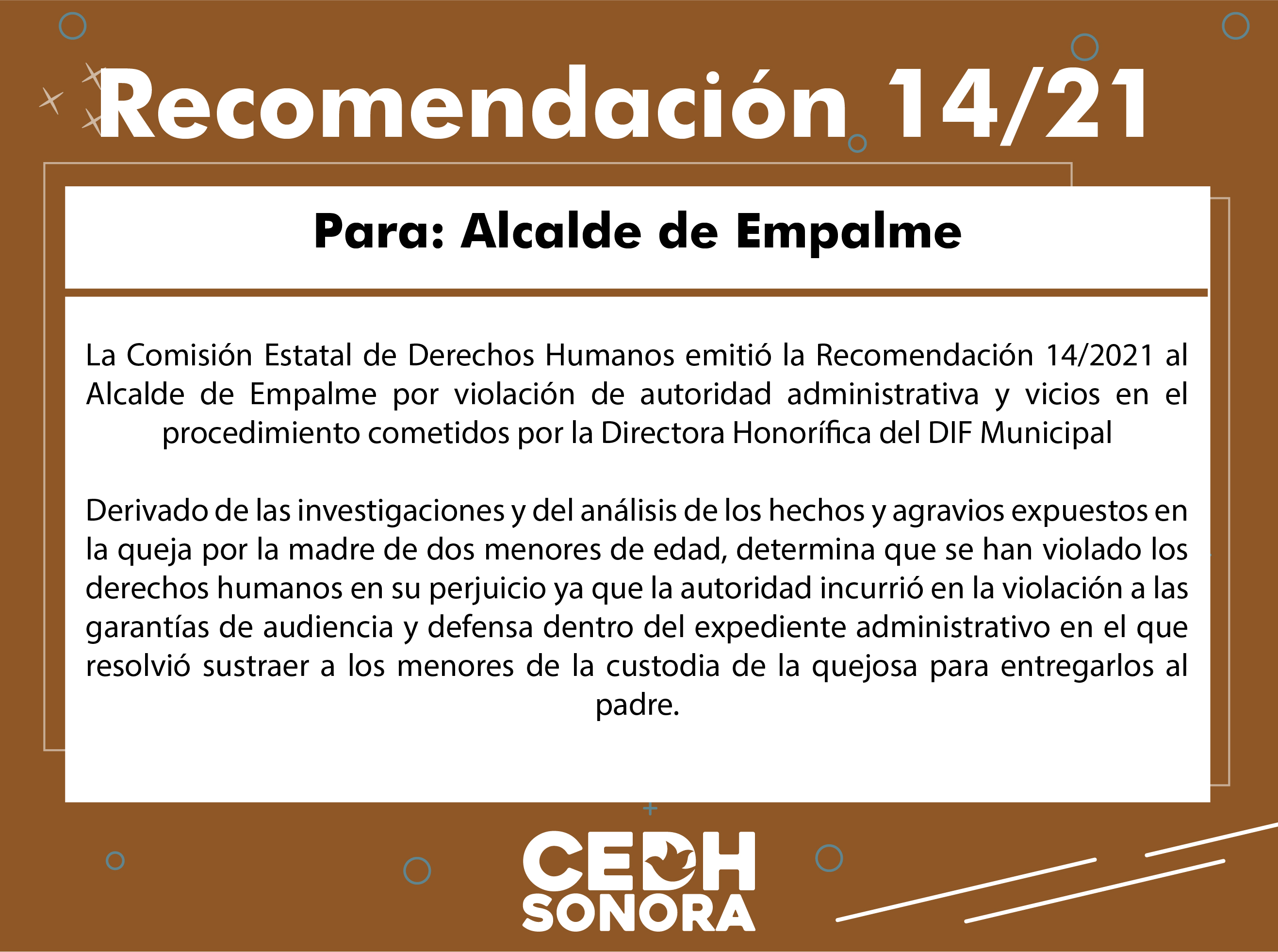 Emite CEDH Recomendación 14/2021 a Alcalde de Empalme