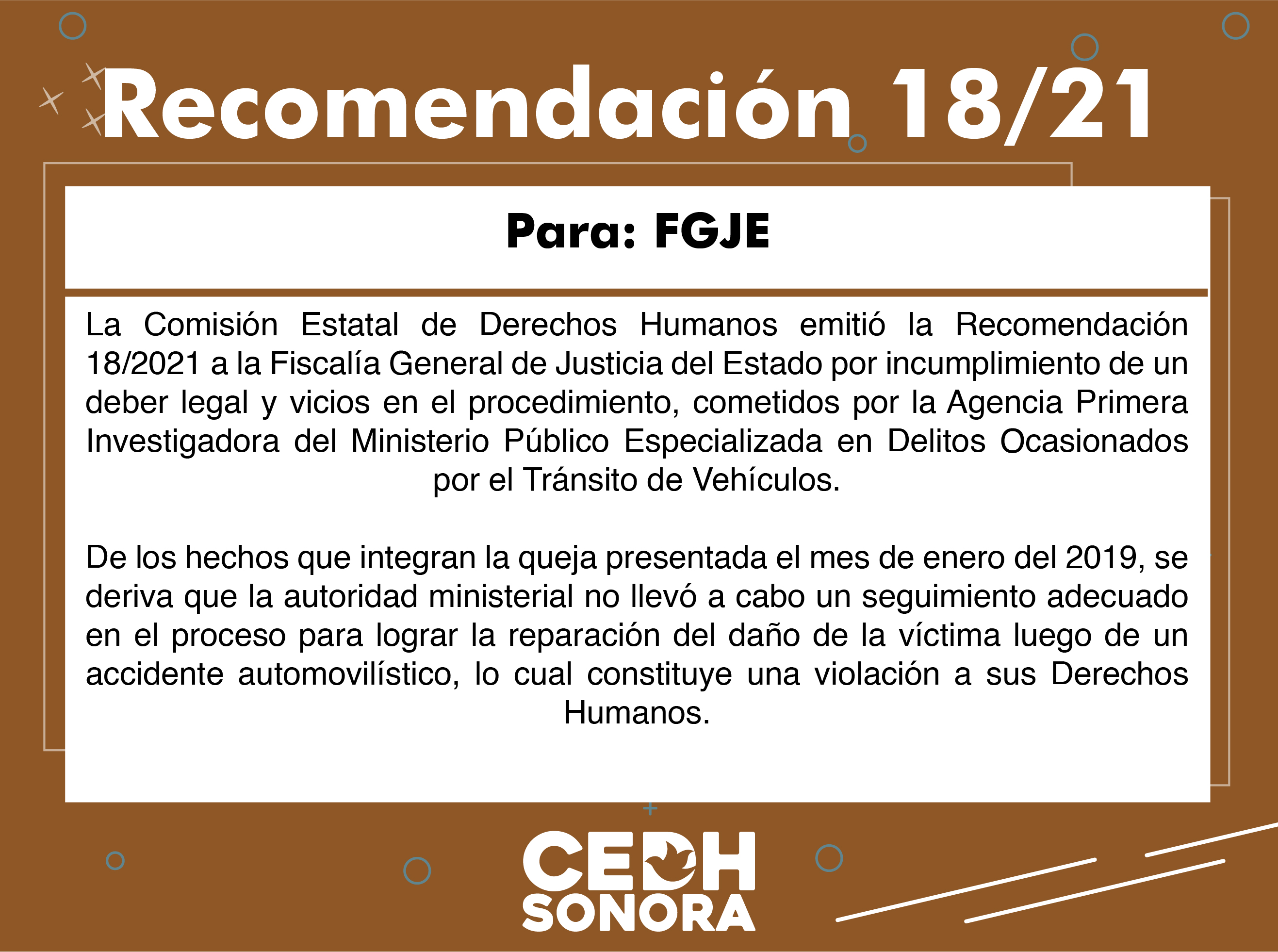 Emite CEDH Recomendación 18/2021 a FGJE