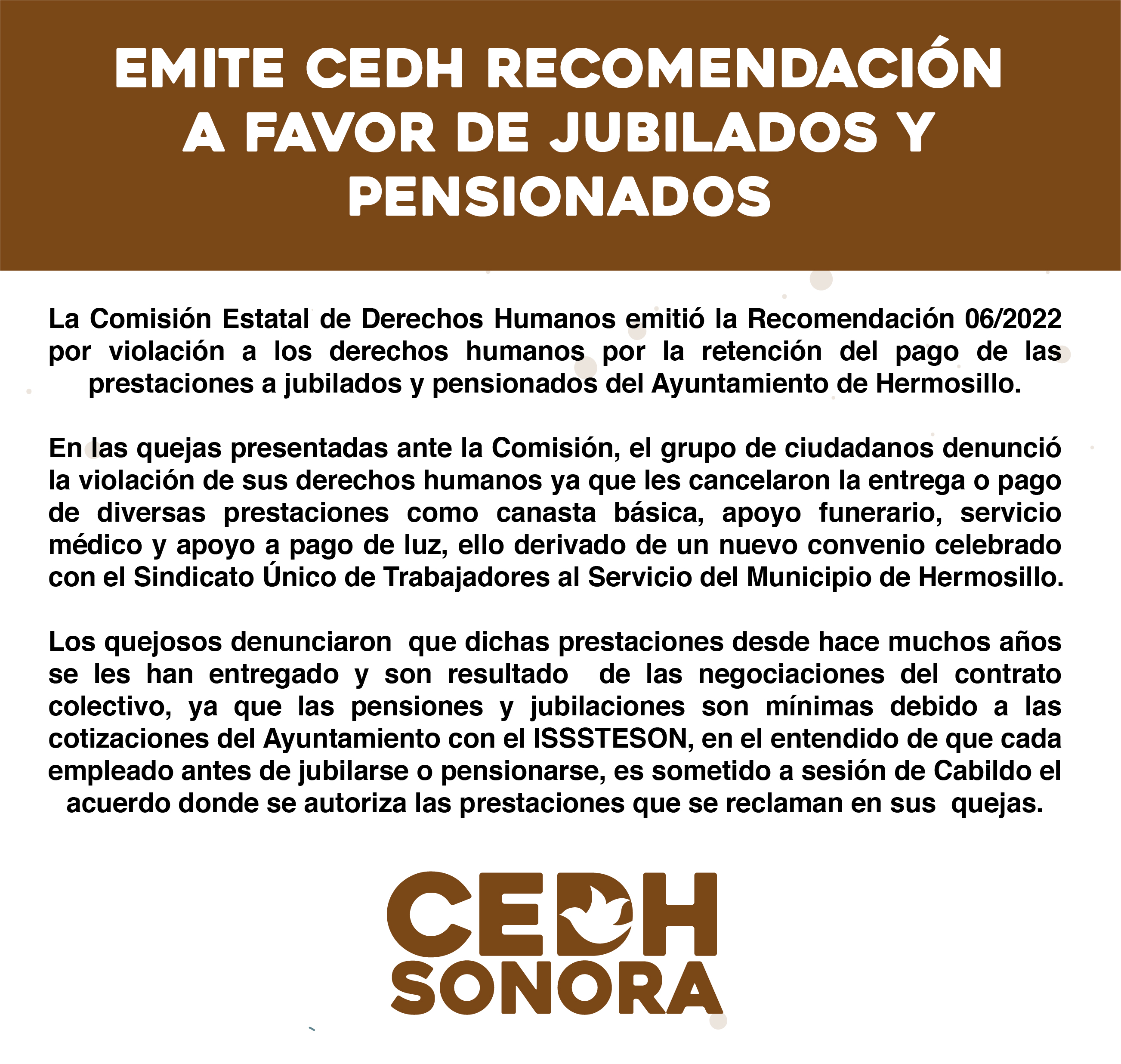 Emite CEDH Recomendación a favor de jubilados y pensionados